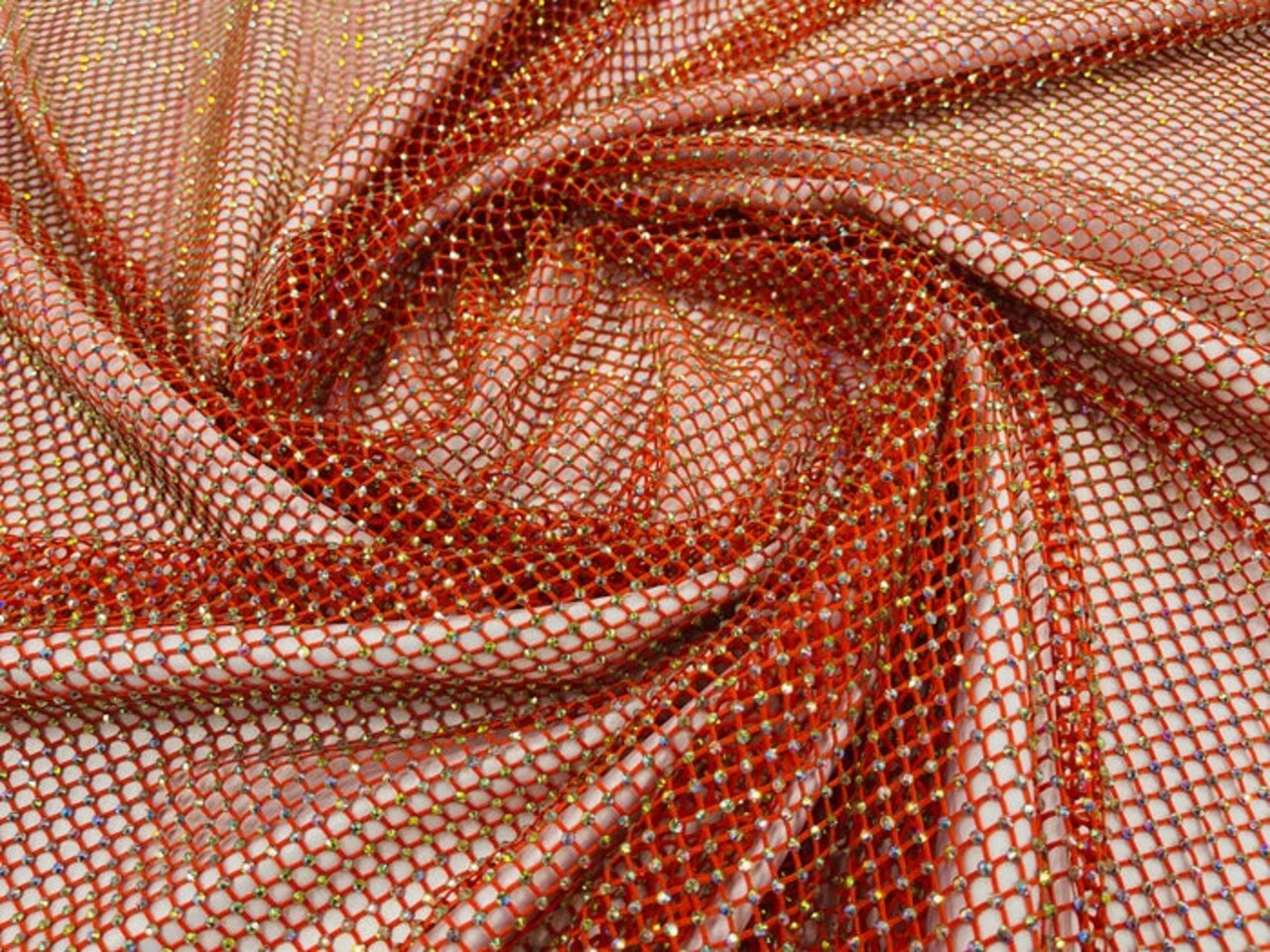1 Yard Sparkly AB Rhinestone Fishnet Fabric Stretch Mesh for Costumes, Décor, and Apparel